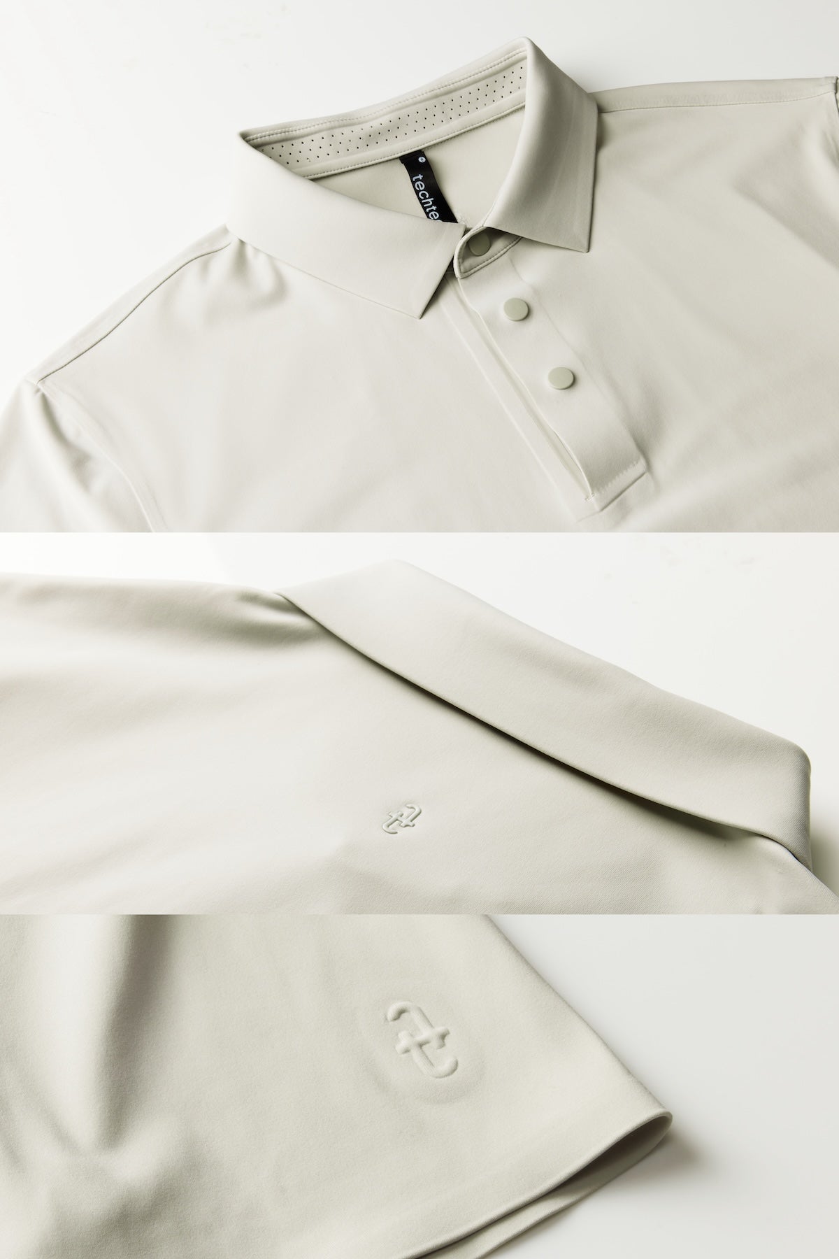 The grey polo shirt with TECHTEE brand logo on a white background